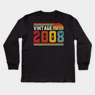 Vintage 2008 Birthday Gift Retro Style Kids Long Sleeve T-Shirt